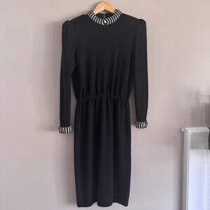 St. John By Marie Gray Vintage Black Beaded Trim Collar and Cuff Knit Dress 4